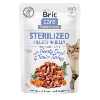 Kapsułka Brit Care dla kotów sterylizowana. Filety w Galarecie z Kaczką i Delikatnym Indykiem 85 g