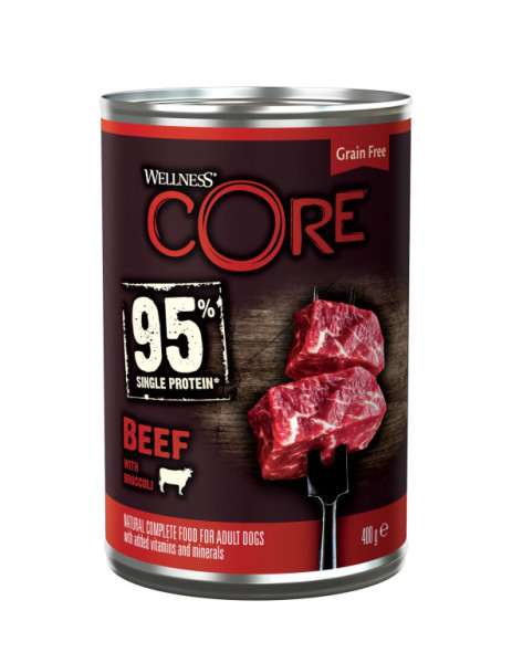 Wellness Core Dog w puszce 95% białka Adult wołowina z brokułami 400g