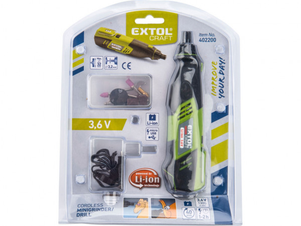 szlifierka bezpośrednia bateria litowo-jonowa 3,6 V, 1300 mAh, ładowanie przez USB