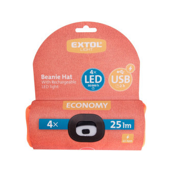 czapka z czołówką 4x25lm, ładowanie USB, fluorescencyjny pomarańczowy, ECONOMY, rozmiar uniwersalny, 1 szt.