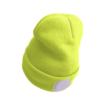 czapka z czołówką 4x45lm, ładowanie USB, fluorescencyjna żółta, rozmiar uniwersalny, 73% akryl i 2 szt.