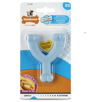 Zabawka Nylabone Puppy Wishbone o smaku kurczaka, niebieska XS