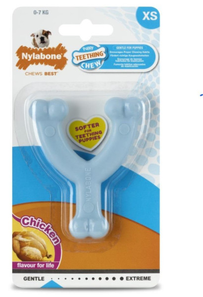 Zabawka Nylabone Puppy Wishbone o smaku kurczaka, niebieska XS