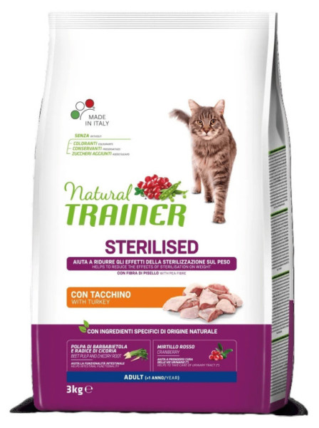 TRAINER Natural Cat Sterylizowane Mięso z Indyka 3kg