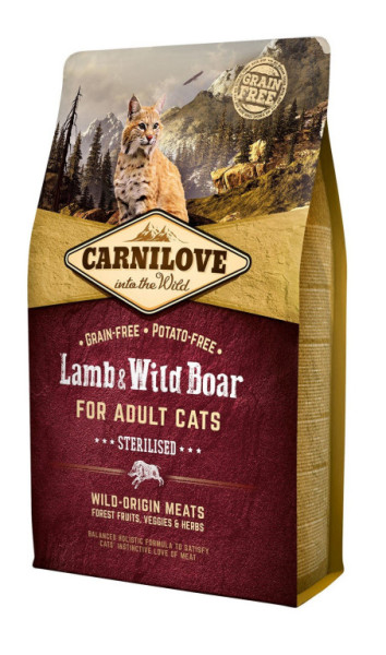Carnilove Cat, bezzbożowa, jagnięcina i dzik, dorosła, sterylizowana 2kg