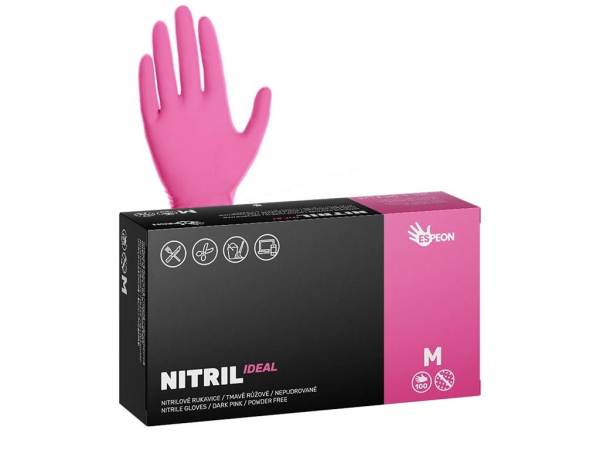 Rękawiczki nitrylowe Nitrile Ideal, bezpudrowe, ciemnoróżowe, 3,5g, rozm. M, 100 szt. 100081