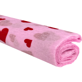 Papier krepowy - Serce na różu 0,5x2m 28 g/m2 C14D59