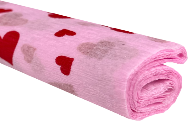 Papier krepowy - Serce na różu 0,5x2m 28 g/m2 C14D59