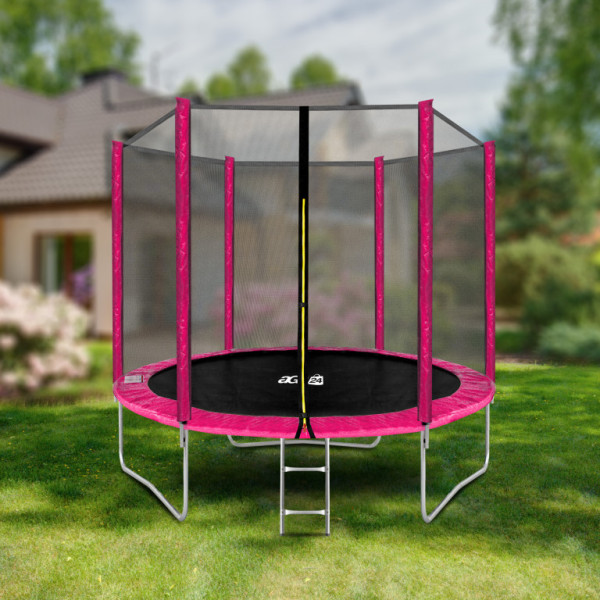 Trampolina Aga SPORT TOP 250 cm Różowa + siatka zabezpieczająca + drabinka