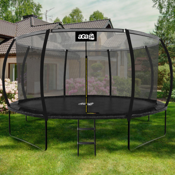 Trampolina Aga SPORT EXCLUSIVE 430 cm Czarna + siatka zabezpieczająca + drabinka
