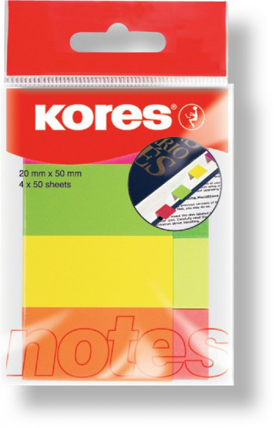 Zakładki indeksujące papierowe Kores pastelowe, 4x50 ark., 20x50mm