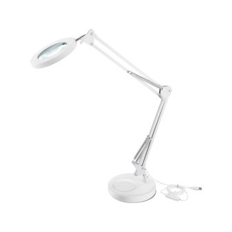 lampa stołowa z lupą, zasilacz USB, biała, 2400lm, 3 barwy światła, powiększenie 5x