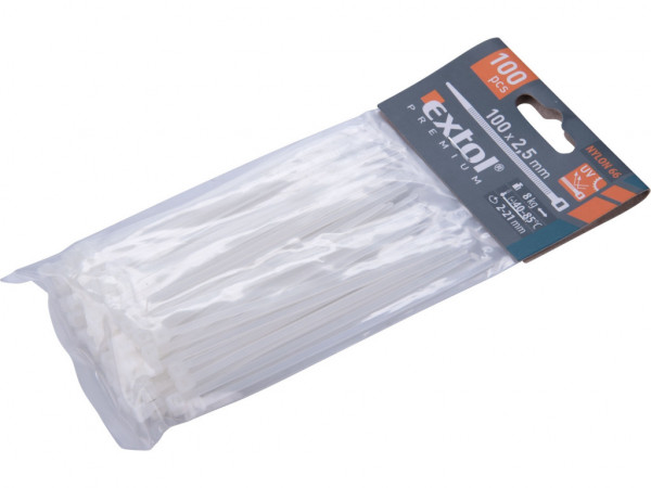 opaski kablowe białe, 100x2,5mm, 100szt, nylon PA66