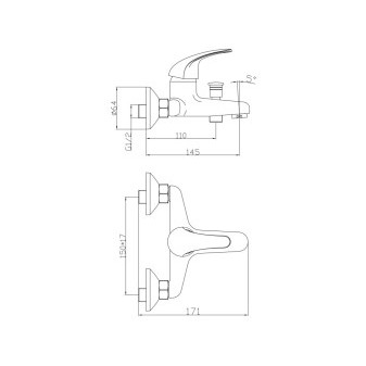 POSK. Bateria wannowa COVER, 100mm, uchwyt 9cm, 35mm, chrom