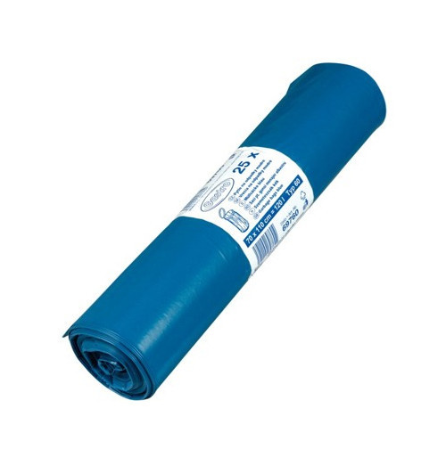 Worek PE 70x110cm 120l/25szt, niebieski zwijany, 60mic