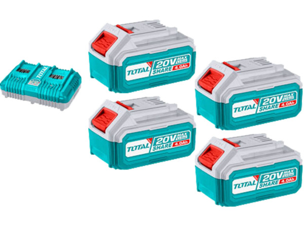 Zestaw akumulatorów i ładowarek, 20 V Li-ion, 4000 mAh, przemysłowy
