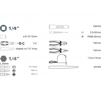 zestaw narzędzi 24 szt, 1/4'