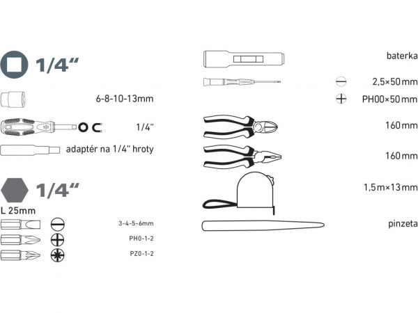 zestaw narzędzi 24 szt, 1/4'