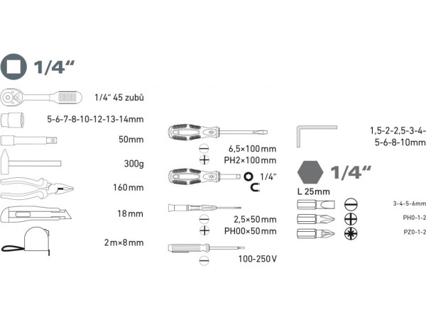 zestaw narzędzi 39 szt. 1/4'