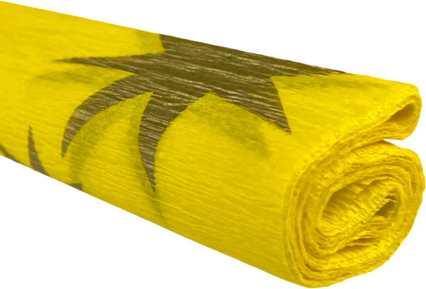 Papier krepowy - Złote gwiazdki na żółtym 0,5x2m 28 g/m2 C05D62