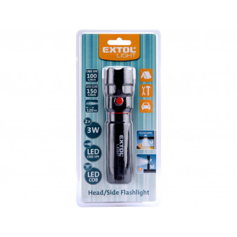 latarka 100lm CREE + 150lm COB z magnesem, CREE 3W XPE LED, 3W COB