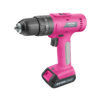 wiertarko-wkrętarka akumulatorowa z udarem, różowa, 12 V Li-ion, 2000 mAh, w walizce narzędziowej, zestaw 27 szt., EXT