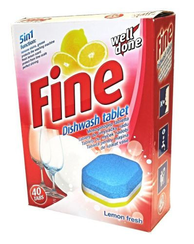 Welldone Fine 5 w 1 Lemon Fresh, tabletki do zmywarki, 40 szt